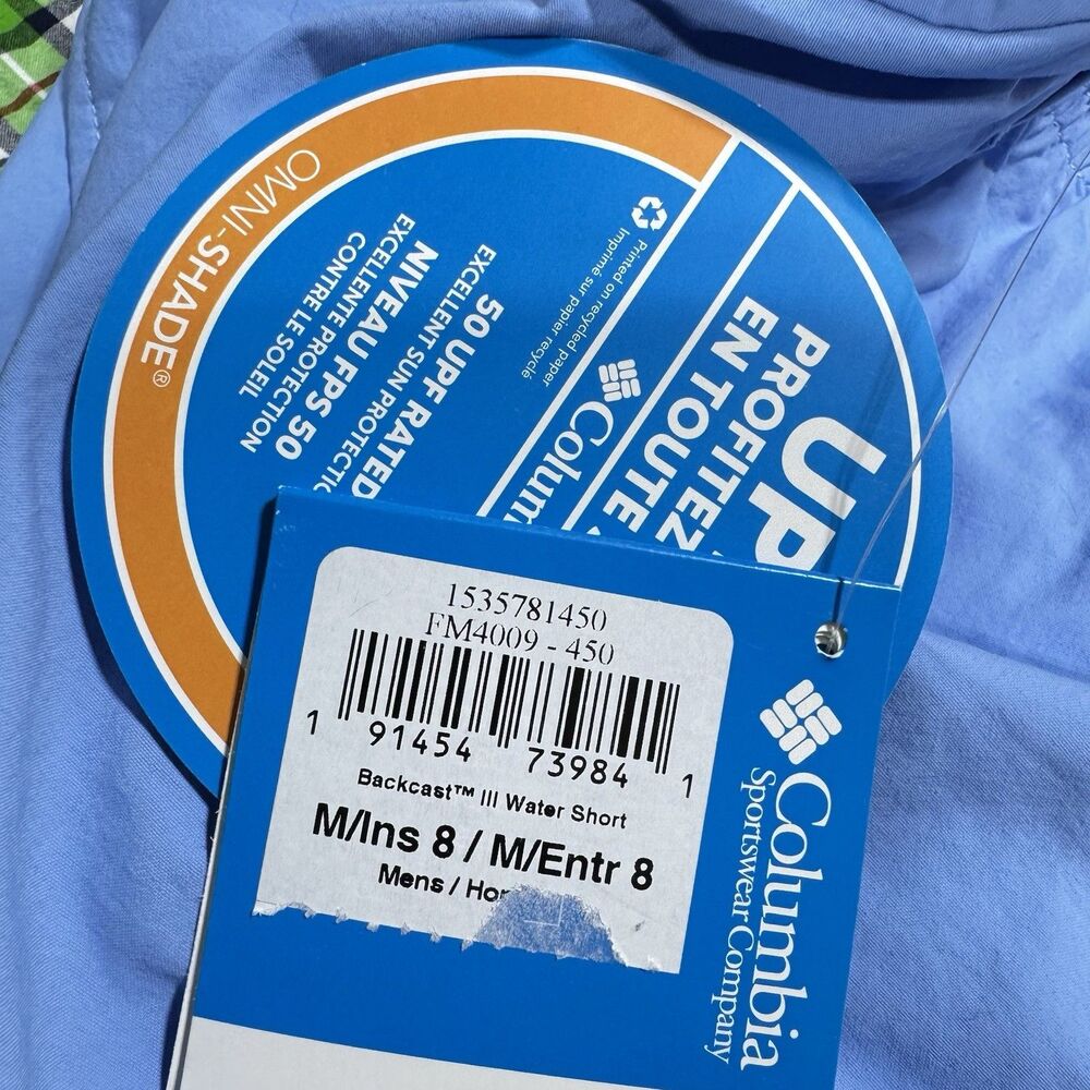 COLUMBIA PFG Backcast III Water Shorts Men's M Inseam 8" Lined UPF 50 Blue NWT - Picture 9 of 14